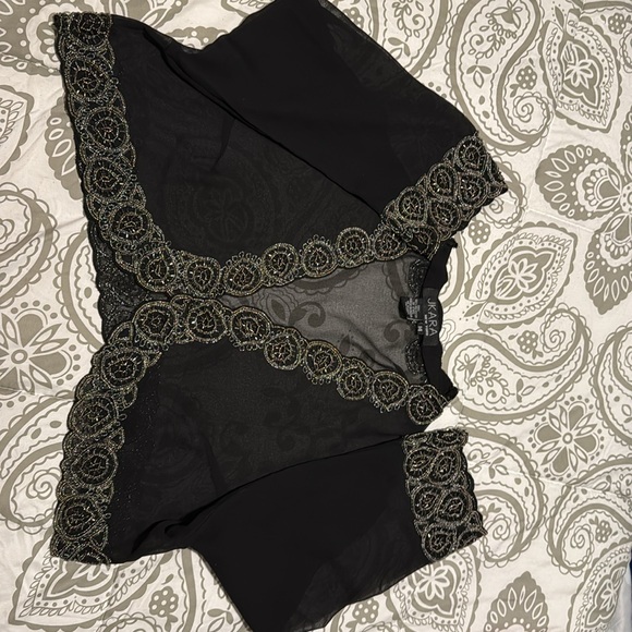 J Kara Tops - J Kara Black Embellished Crop Blouse with 3/4 Sleeves